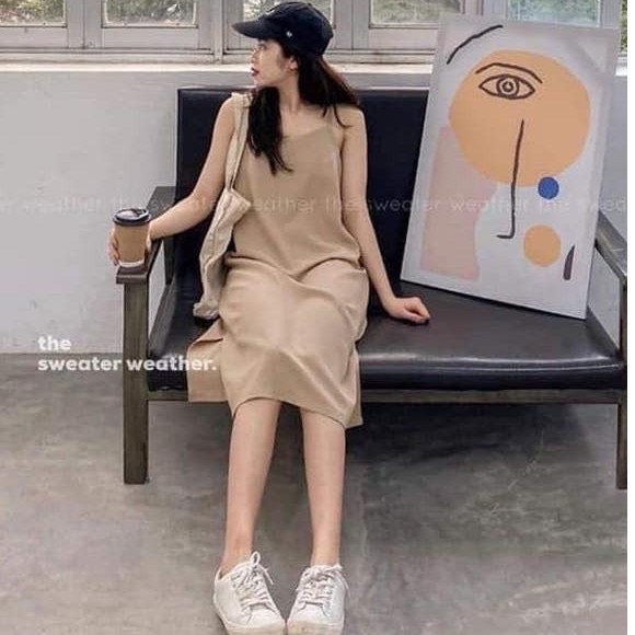 Váy 2 dây, đầm hai dây - chất đũi lụa trơn basic nữ 🌸🌸🌸 Ảnh và video thật