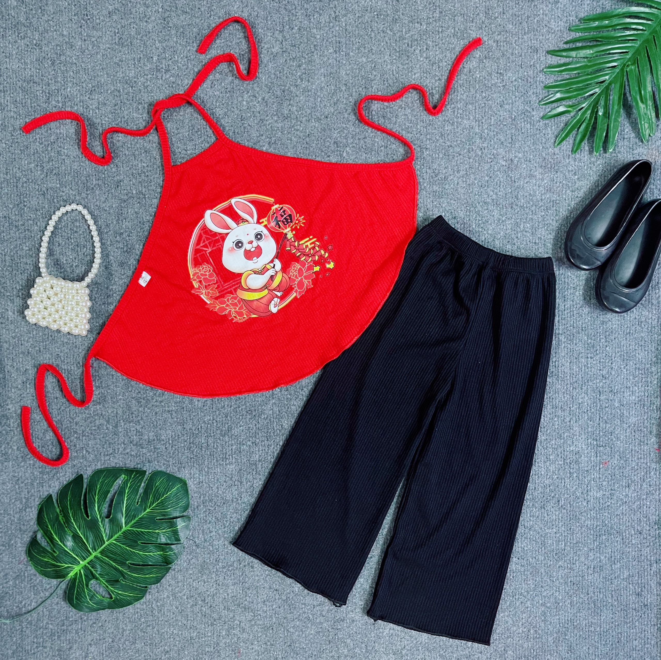 [HCM]Yếm Đào Cô Tấm Trơn Phối Quần Ống Rộng Mềm Mại Cho Bé Gái