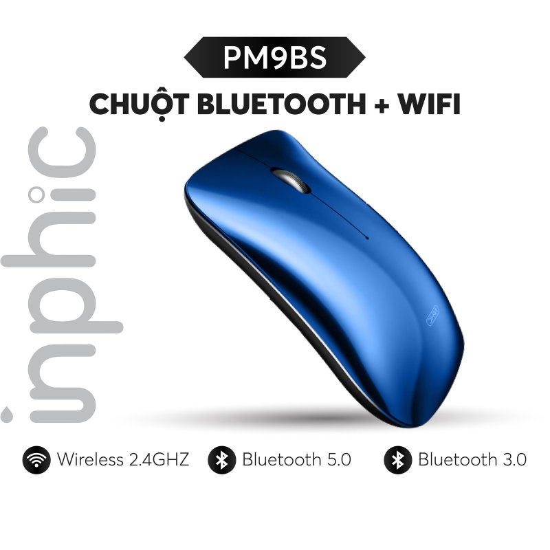 Chuột Bluetooth + Wifi Phong Cách Macbook INPHIC PM9BS Có Thể Sạc Lại (Ba chế độ BT5.0 / 3.0 + 2.4Ghz) Cho Tất Cả Các Dòng Máy Tính, Laptop, Smart TV, TV box,... - Hàng Chính Hãng
