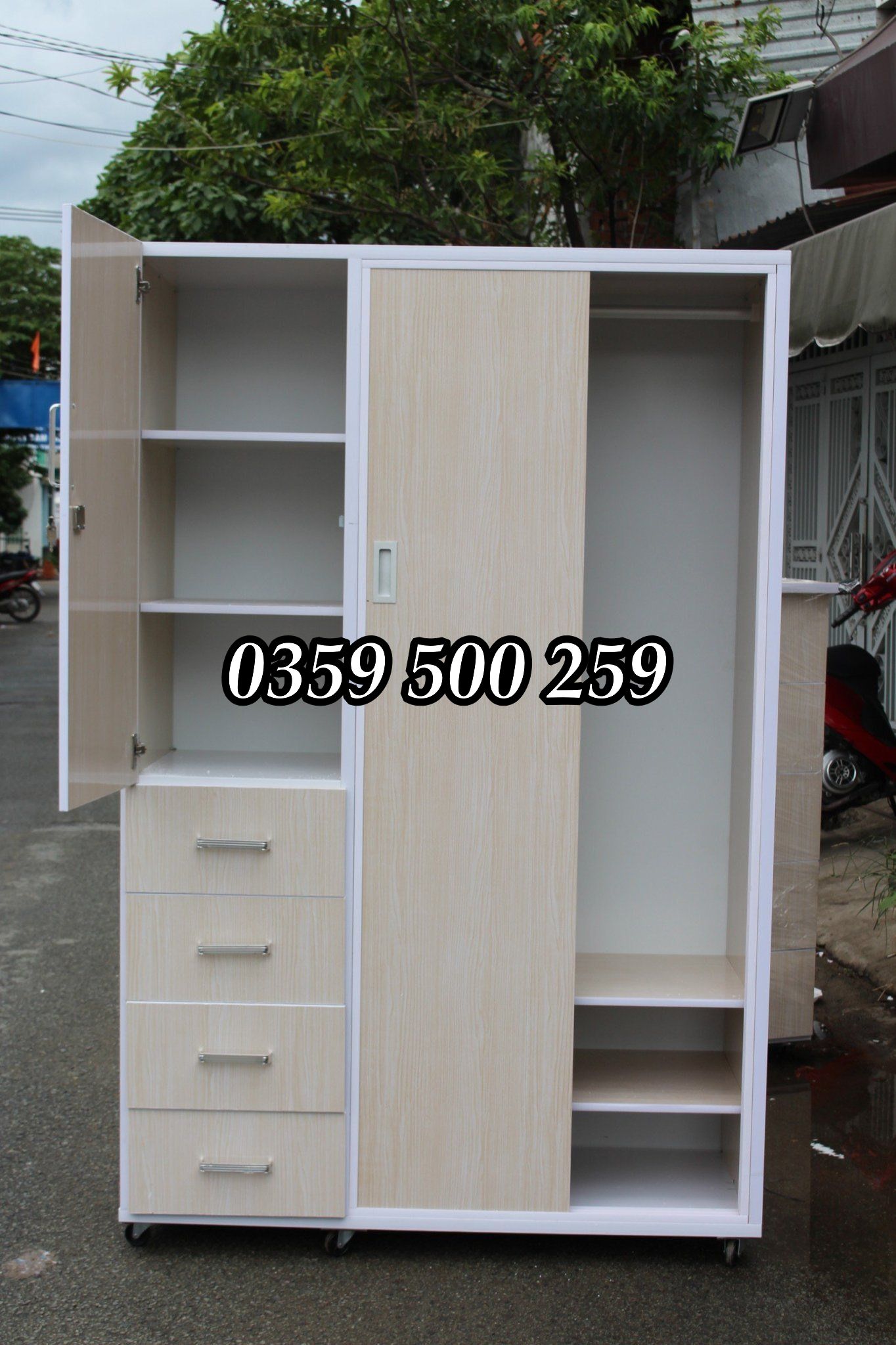 Tủ Nhựa Cửa Lùa 4 Hộc Kéo