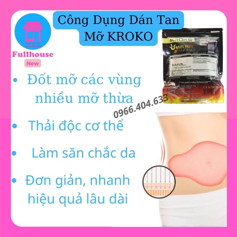 [FreeShip+Quà] Miếng Dán Giảm Mỡ, Miến Dán siêu Tan Mỡ Bụng Kroko Detox Thái Lan (Gói 5 Miếng)