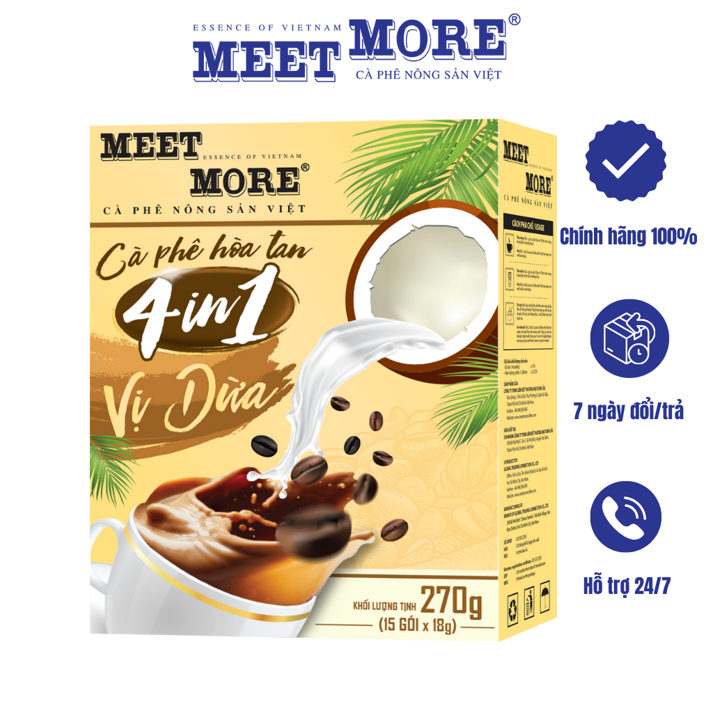 Combo 2 Hộp Cà phê Hòa Tan Dừa Và Đậu Xanh Meet More (15 Gói/18Gram/Hộp) - Cà phê Nông Sản Việt