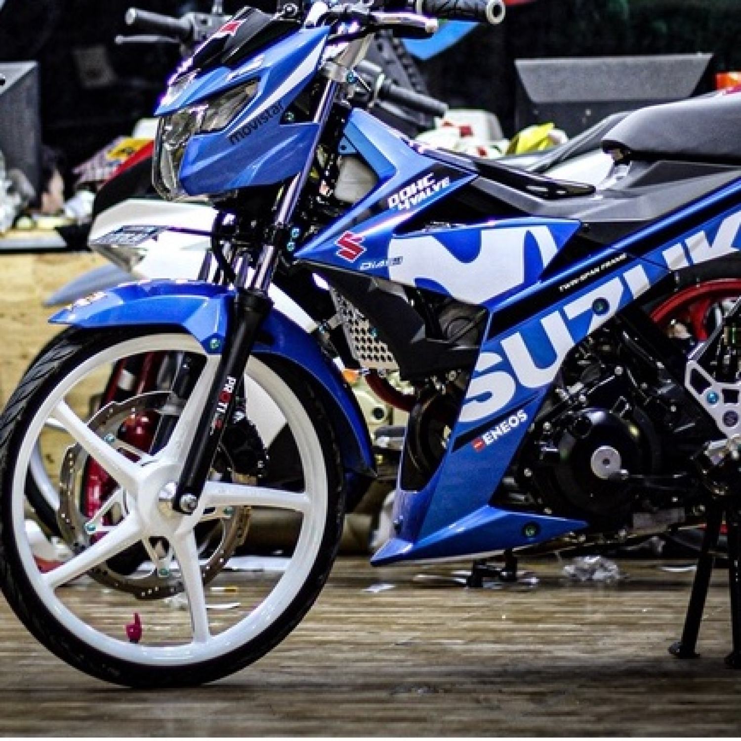 Tem rời suzuki satria f150 movistar dán xe xanh gp