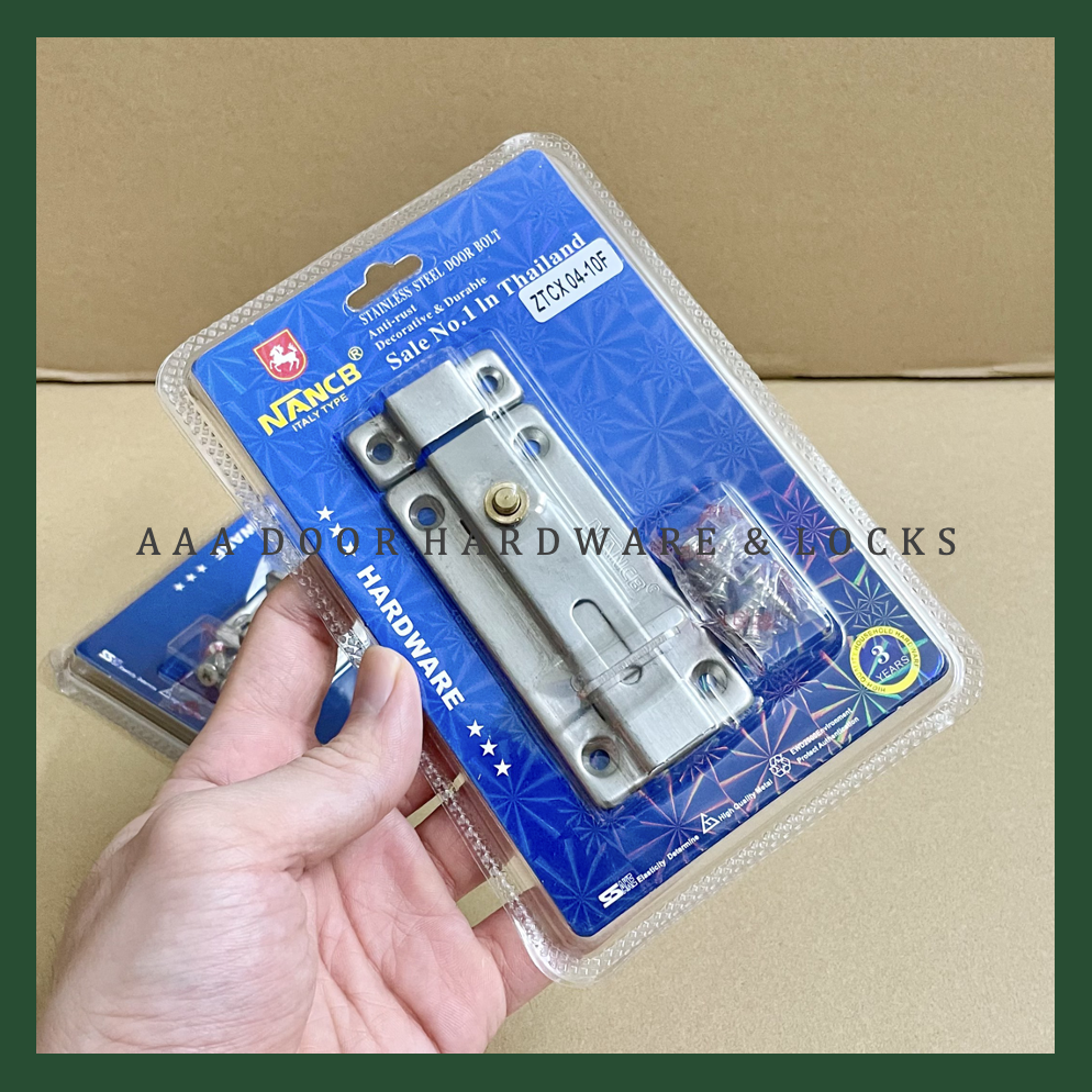 Chốt cửa inox 8F 10F (Chốt bấm inox 8cm /10cm - Chốt gài ngang có nút bấm) thương hiệu Nancb