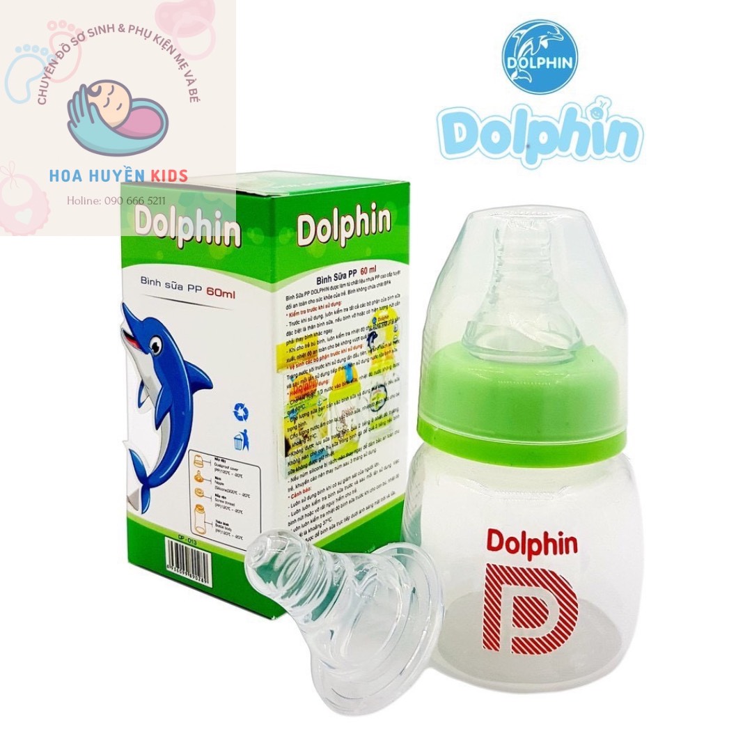 Bình sữa Dolphin 60ml , bình sữa cho bé sơ sinh 60ml nhựa PP an toàn dùng cho trẻ Chính Hãng Dolphin