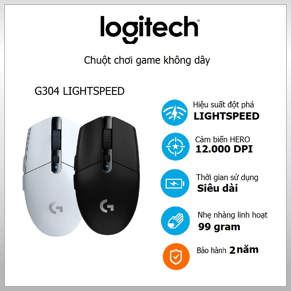 Chuột không dây Logitech Lightspeed G304 Cảm Biến Hero, 12k DPI, Nhẹ, 6 Nút Lập Trình Mang Lại Hiệu Suất Đẳng Cấp Dẫn Đầu