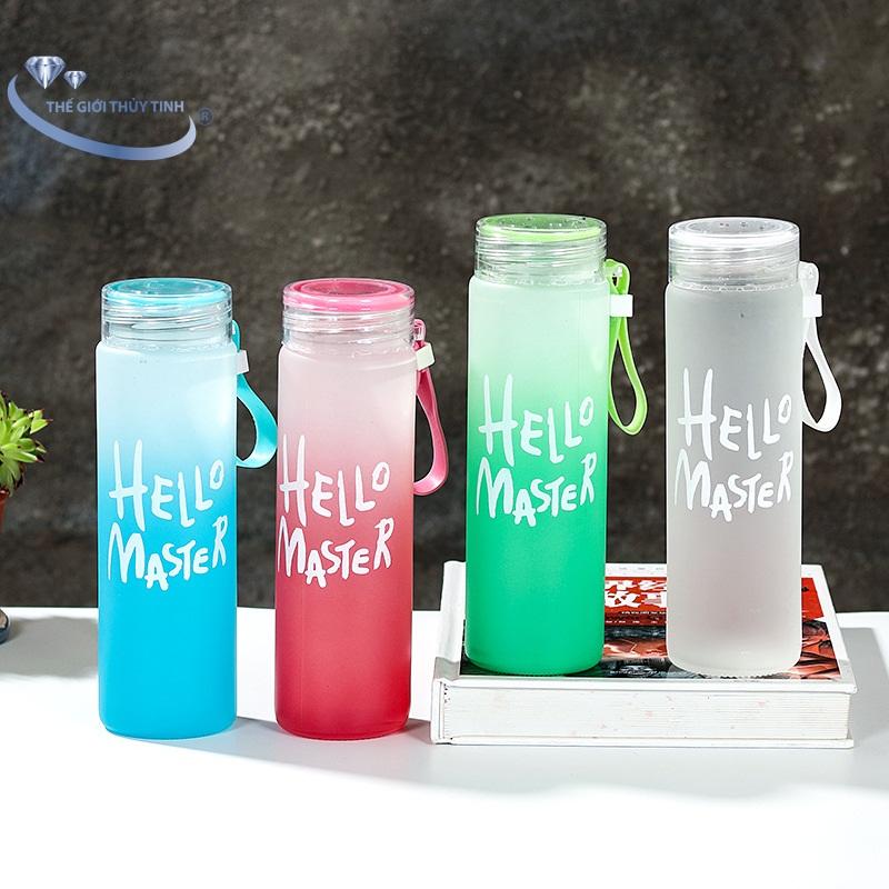 [HCM]Bình Thủy Tinh Dây Xách Hello Master 480ML