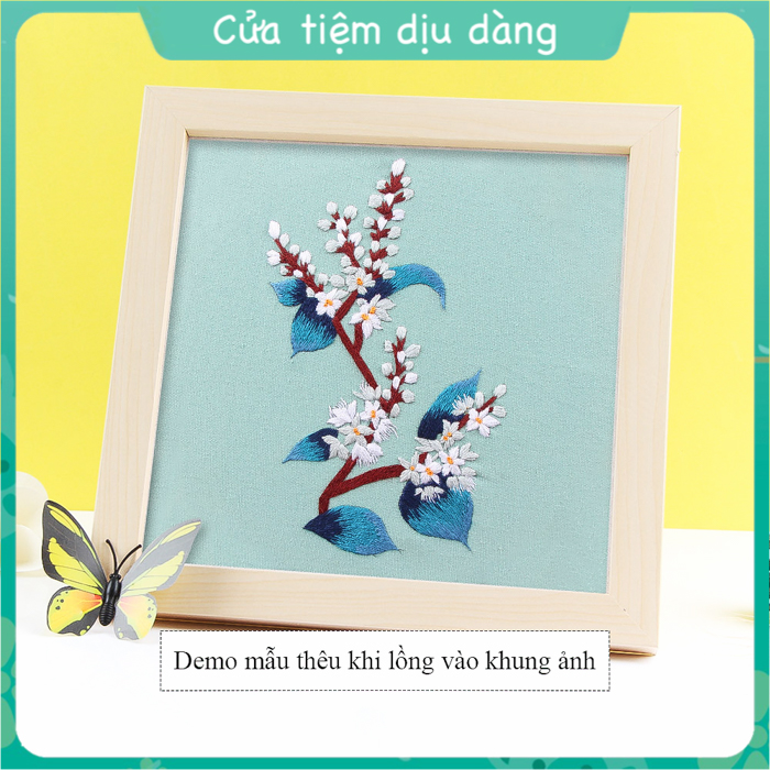 Set thêu embroidery (kèm khung ,vải in sẵn mẫu và chỉ thêu, kim) - cành hoa 1