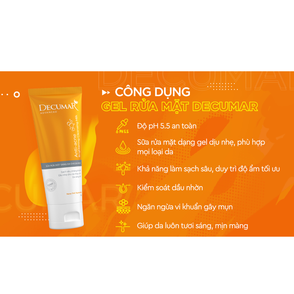 [HCM]Gel rửa mặt Decumar Advanced Cleanser sạch nhờn ngừa mụn [Tuýp 100g] - DECUMAR CLEANSING GEL