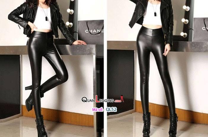 Quần da nữ PU lưng cạp cao nhiều size màu Đen QL52