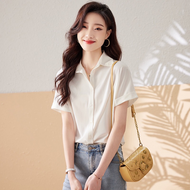 Áo sơ mi nữ tay ngắn kiểu đẹp Hàn Quốc mẫu mới màu trơn mã ST5521 thời trang PONIVALAZA cao cấp , Chất liệu mềm mịn thoáng mát lên form cực chuẩn