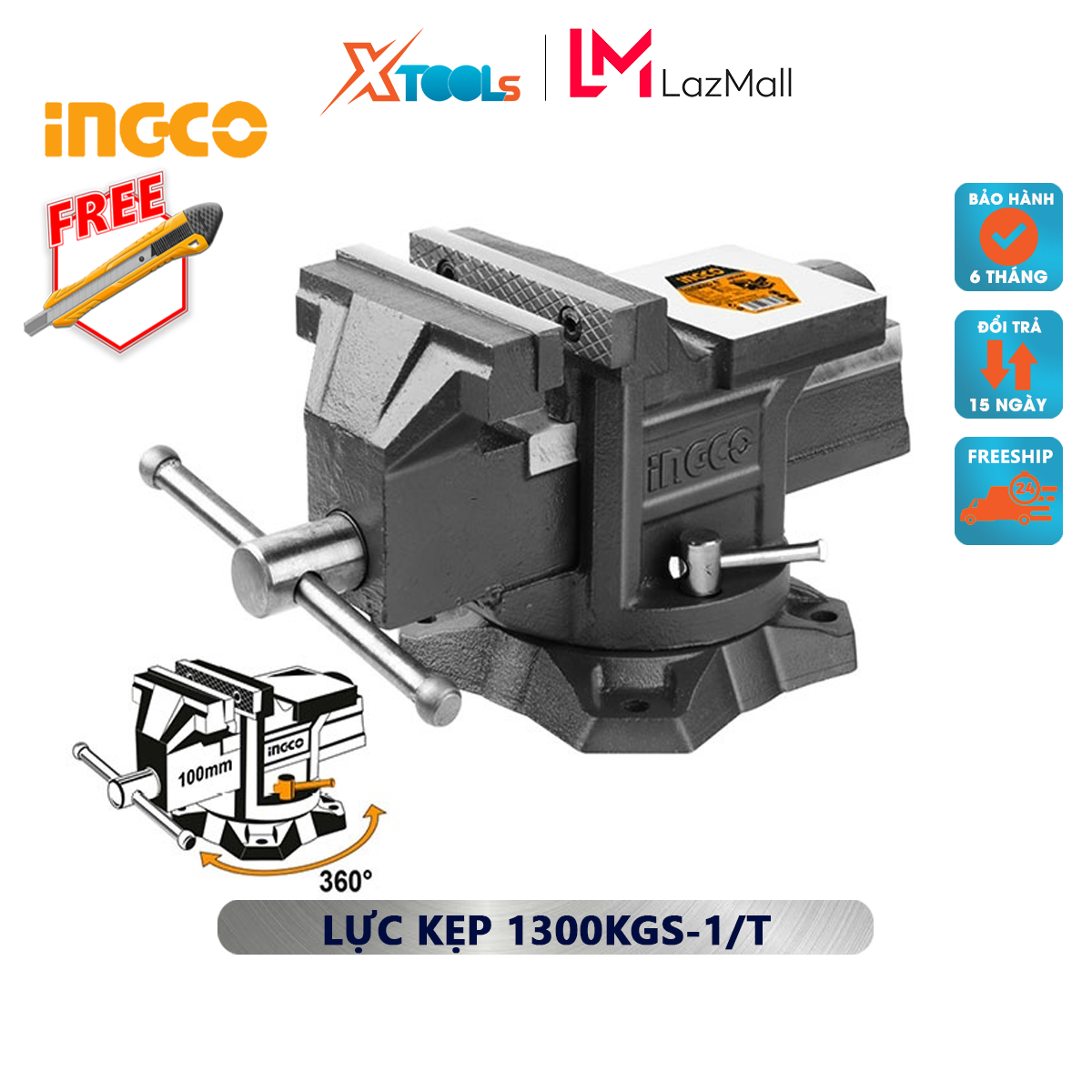 Hallo motor clamp ingco HBV084 | darkly clip car wheels swivel rotating 4 inch, weight 6.7kg, clamping force 1300kgs hold tight tube steel, steel, iron, wood