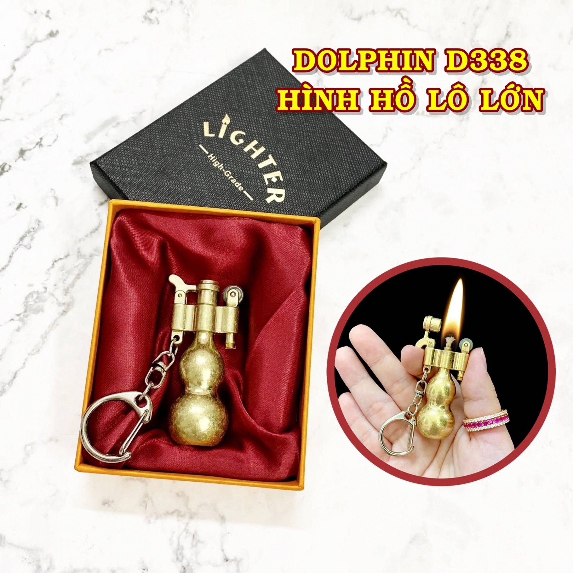 Bật lửa móc khóa hình hồ lô vàng - xài xăng