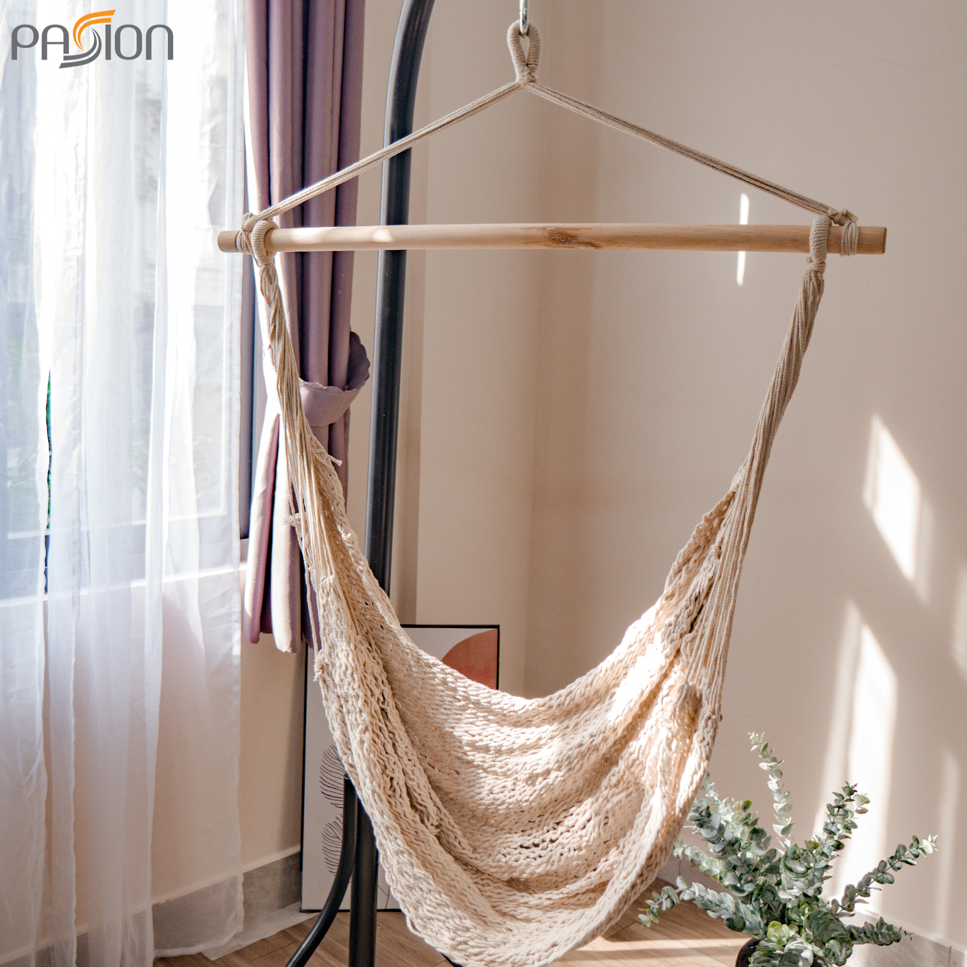 Knitted net hammock chair include Iron Foot Hammock