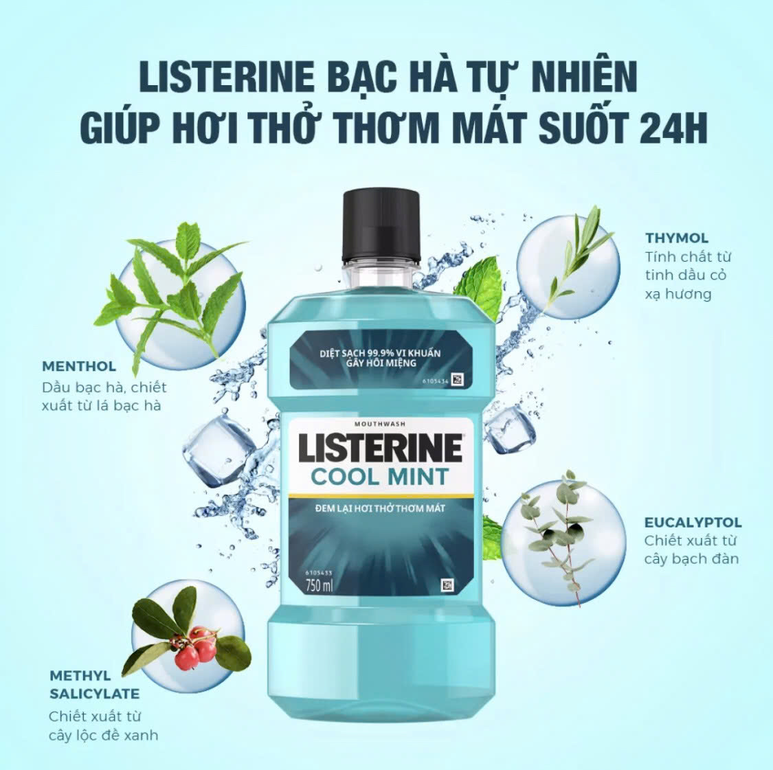 Nước Súc Miệng Listerine Cool Mint 250ml 750ml dung dịch vệ sinh răng miệng