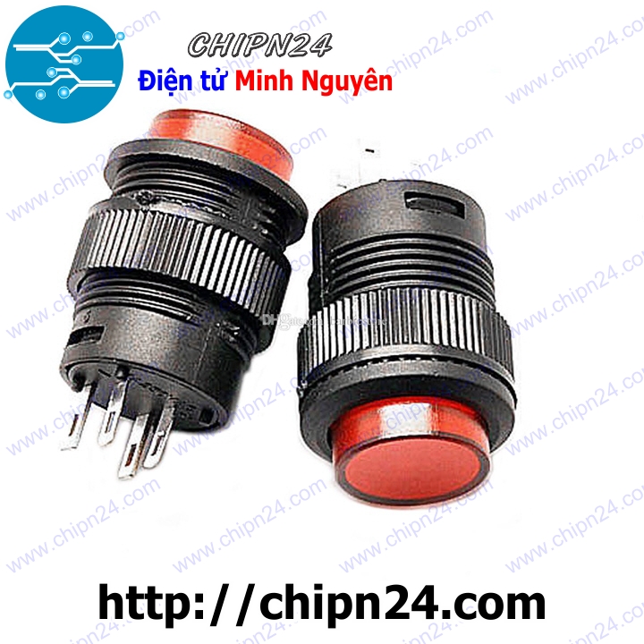 [1 cái] (G4) Nút nhấn tự giữ có đèn phi 16 ĐỎ R16-503AD 3A 250V