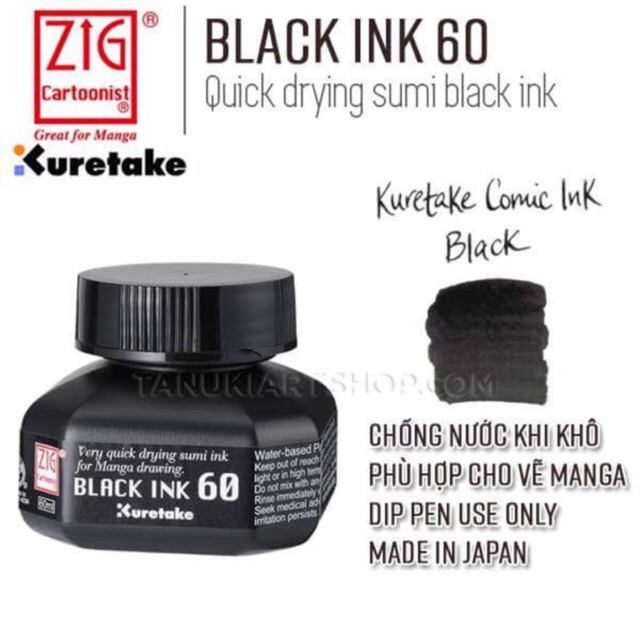 Mực Kuretake Sumi/Black màu đen 60ml.