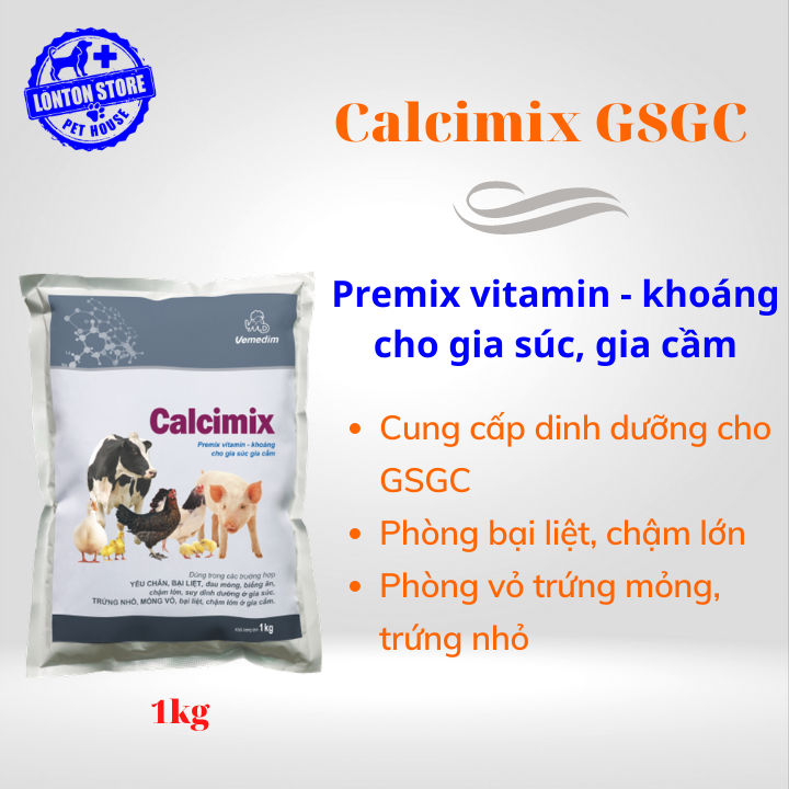 VEMEDIM Calcimix Cung cấp calci, vitamin và khoáng cho gia súc, gia cầm, gói 1kg - Lonton store