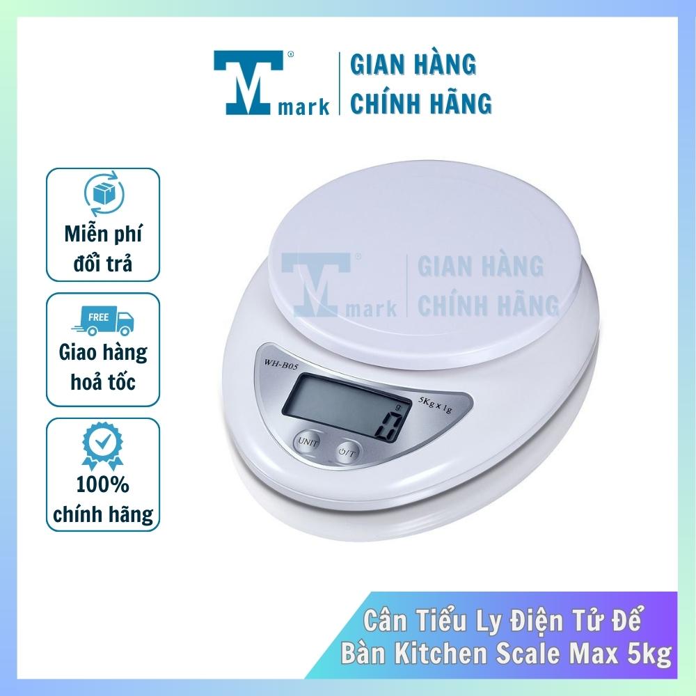 Cân điện tử thực phẩm cho nhà bếp từ 5kg/ 1g tặng 2 pin AAA Tmark
