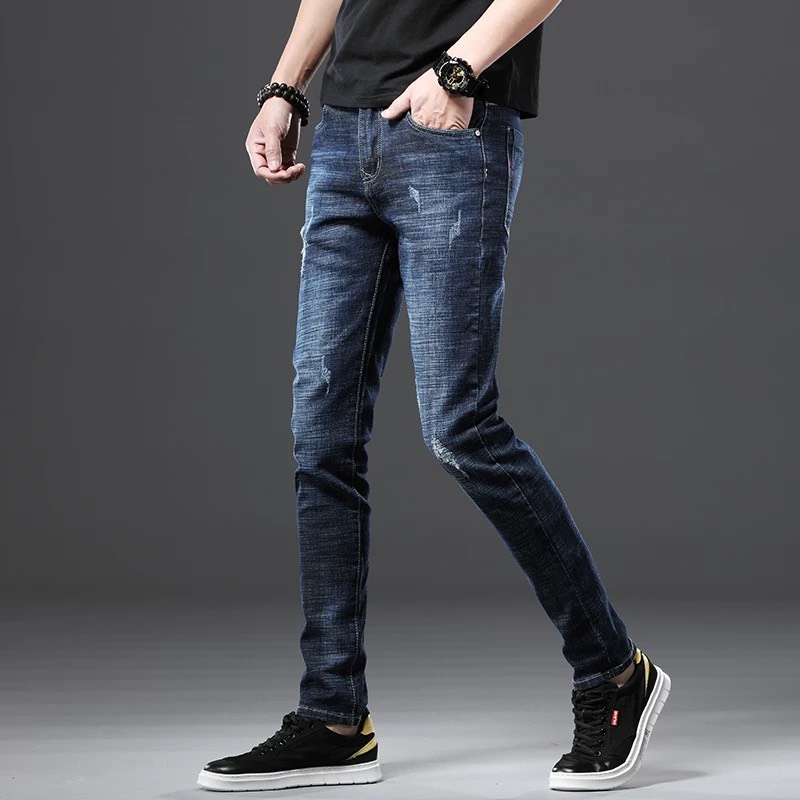 Quần jean nam cao cấp trơn dài skinny đp300.2 + áo thun trơn ?ngẫu nhiên