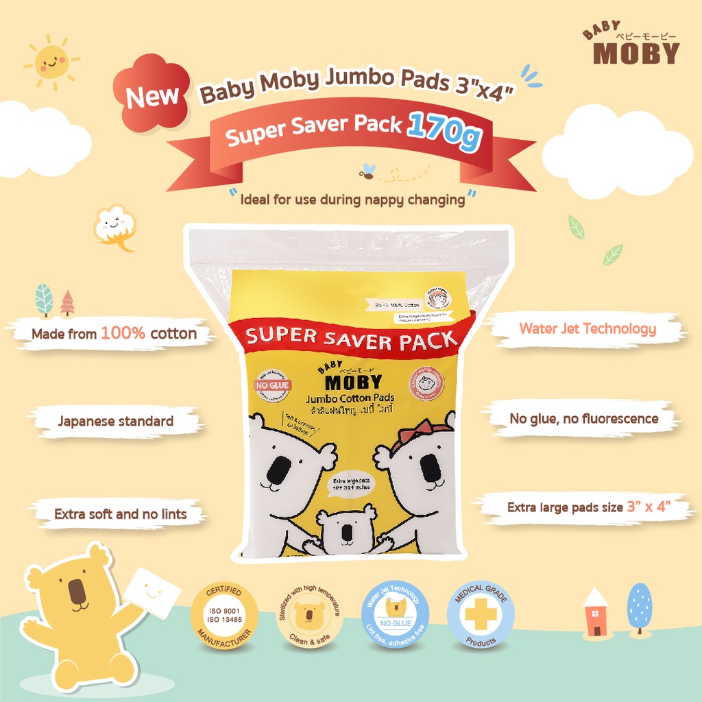 Bông miếng Moby Baby cỡ lớn (100 miếng/gói)