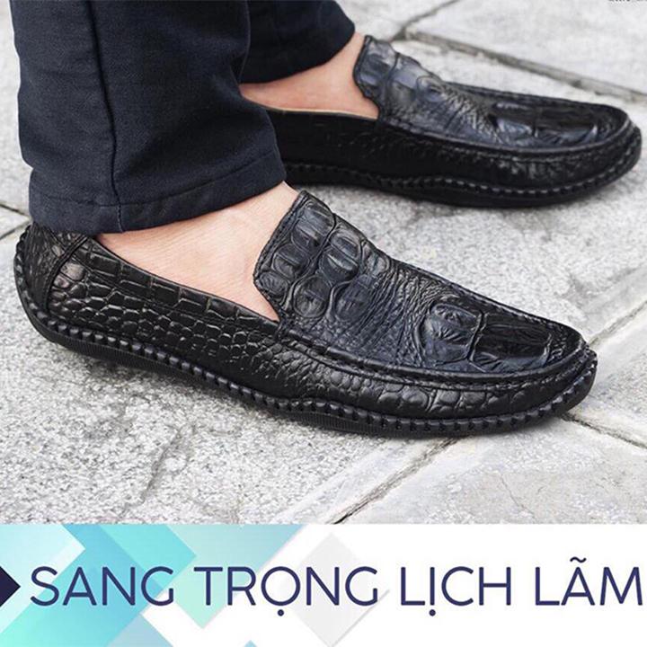 Giày nam lười da bò vân cá sấu (ĐEN) chất da bò siêu mềm
