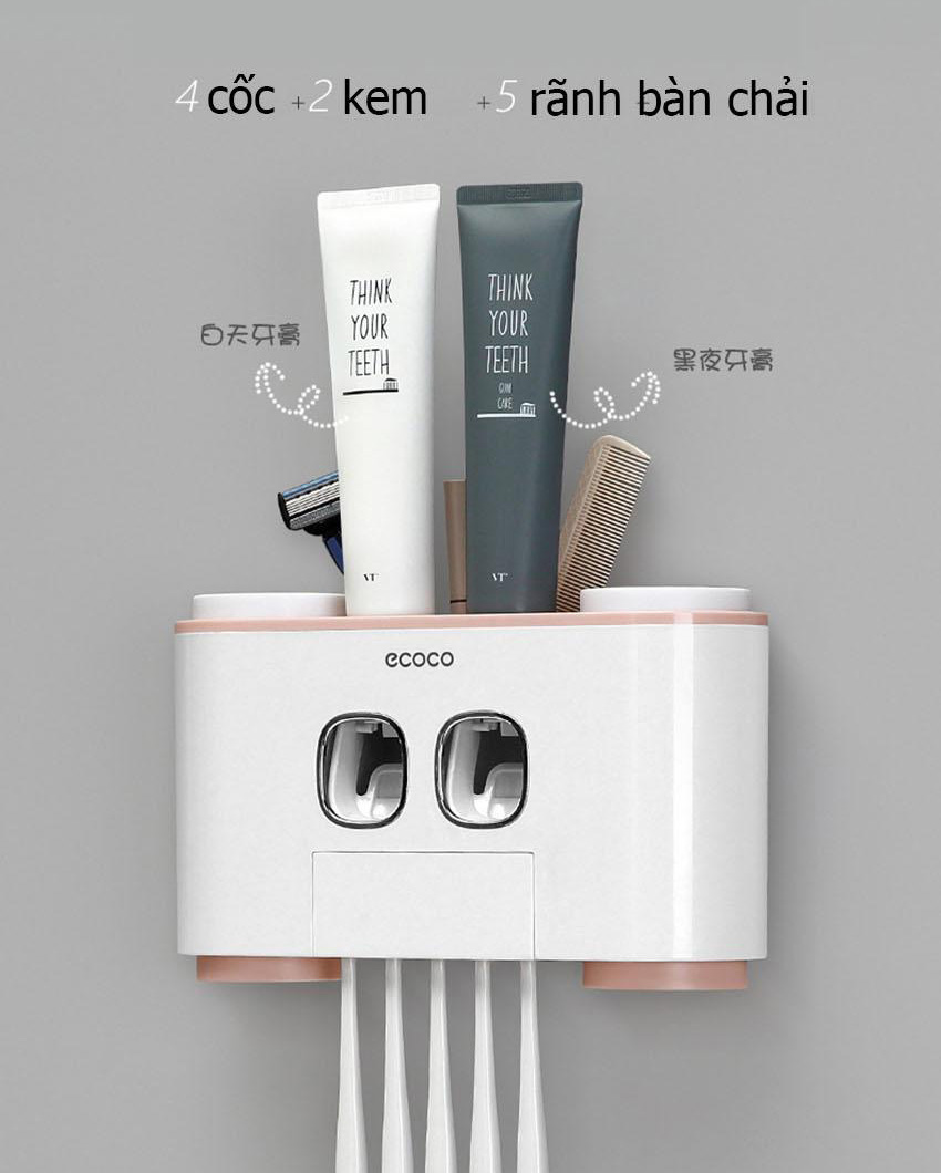 Bộ nhả kem đánh răng cao cấp ECOCO + tặng kèm 04 cốc (03 màu lựa chọn)