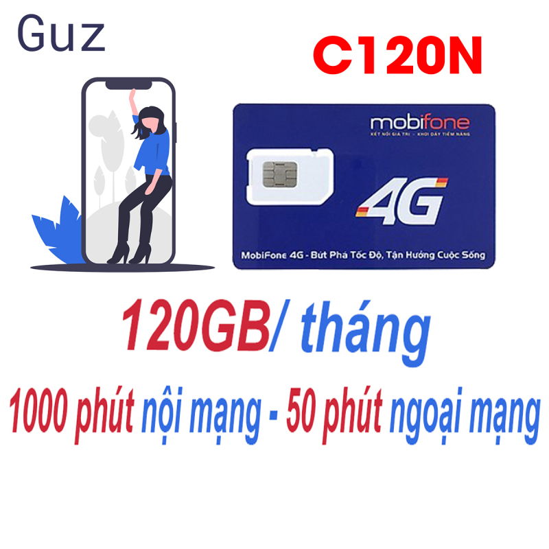Sim 4G mobifone C120N gói 120GB/tháng +Miễn phí cuôc gọi chỉ với 90k/tháng.