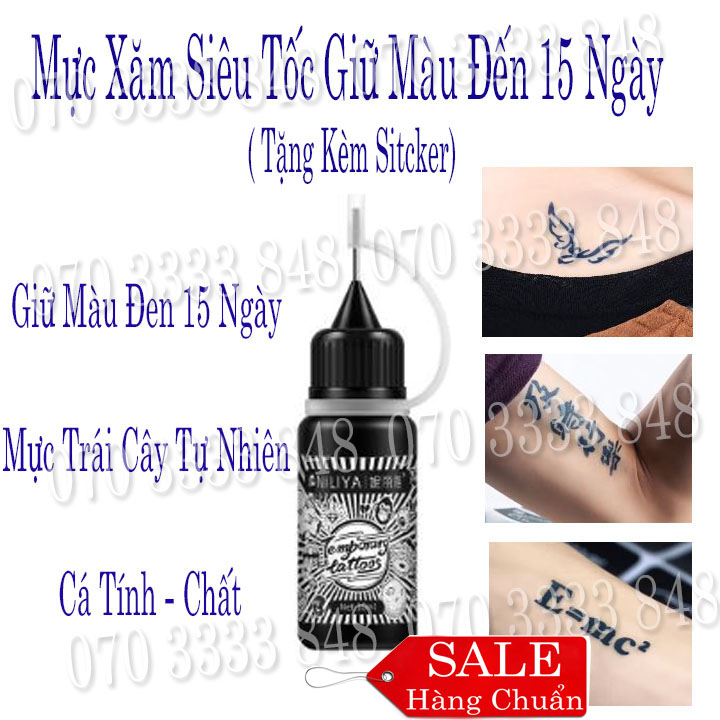 Mực xăm tạm thời 7-15 ngày [ Tặng 1 Khuôn + Sticker ][Màu Xanh Đen]