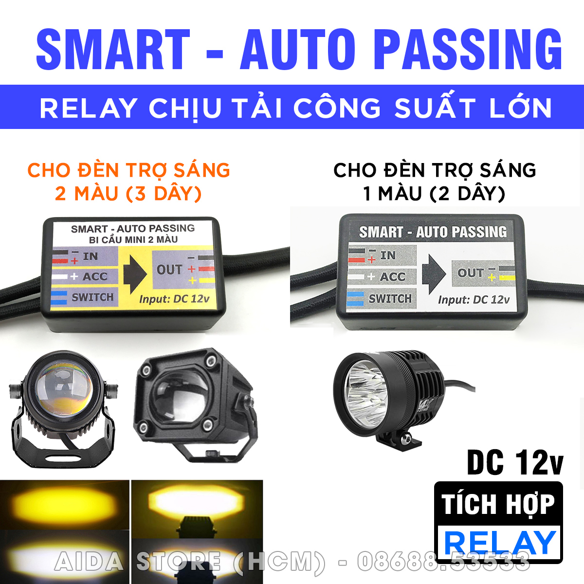 Mạch smart auto passing dùng relay rời cho đèn trợ sáng l4, l4x, l6 bi cầu mini...