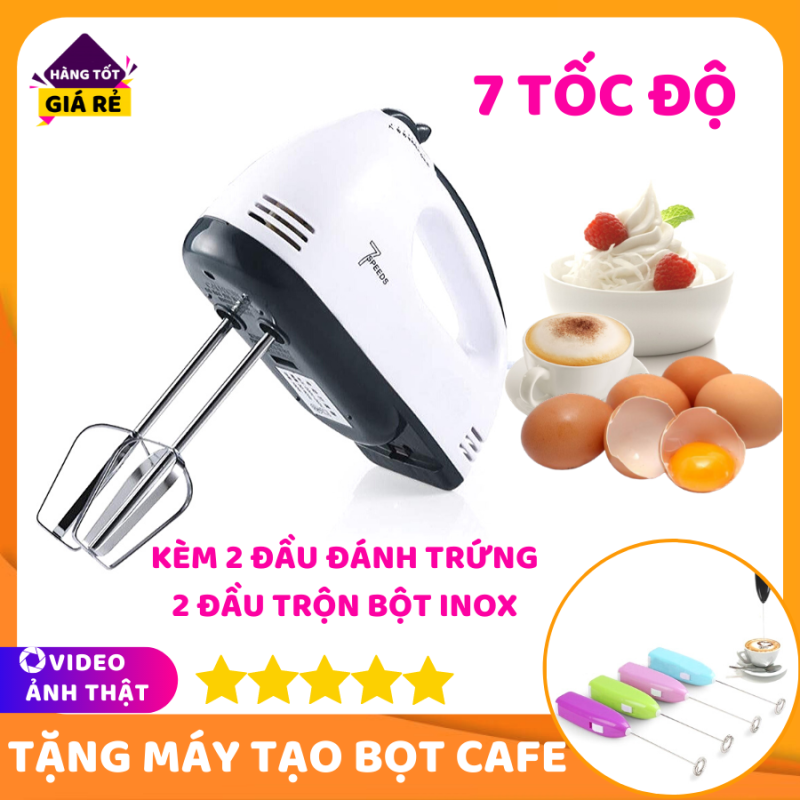 Giá bán Máy Đánh Trứng Cầm Tay 7 Cấp Tốc Độ 180W + TẶNG MÁY TẠO BỌT VÀ KHUẤY TRỨNG MINI KÈM 4 ĐẦU KHUẤY INOX - BẢO HÀNH 1 NĂM, Máy làm kem tươi, trộn sup chất lượng, Hỗ trợ làm bánh tại nhà