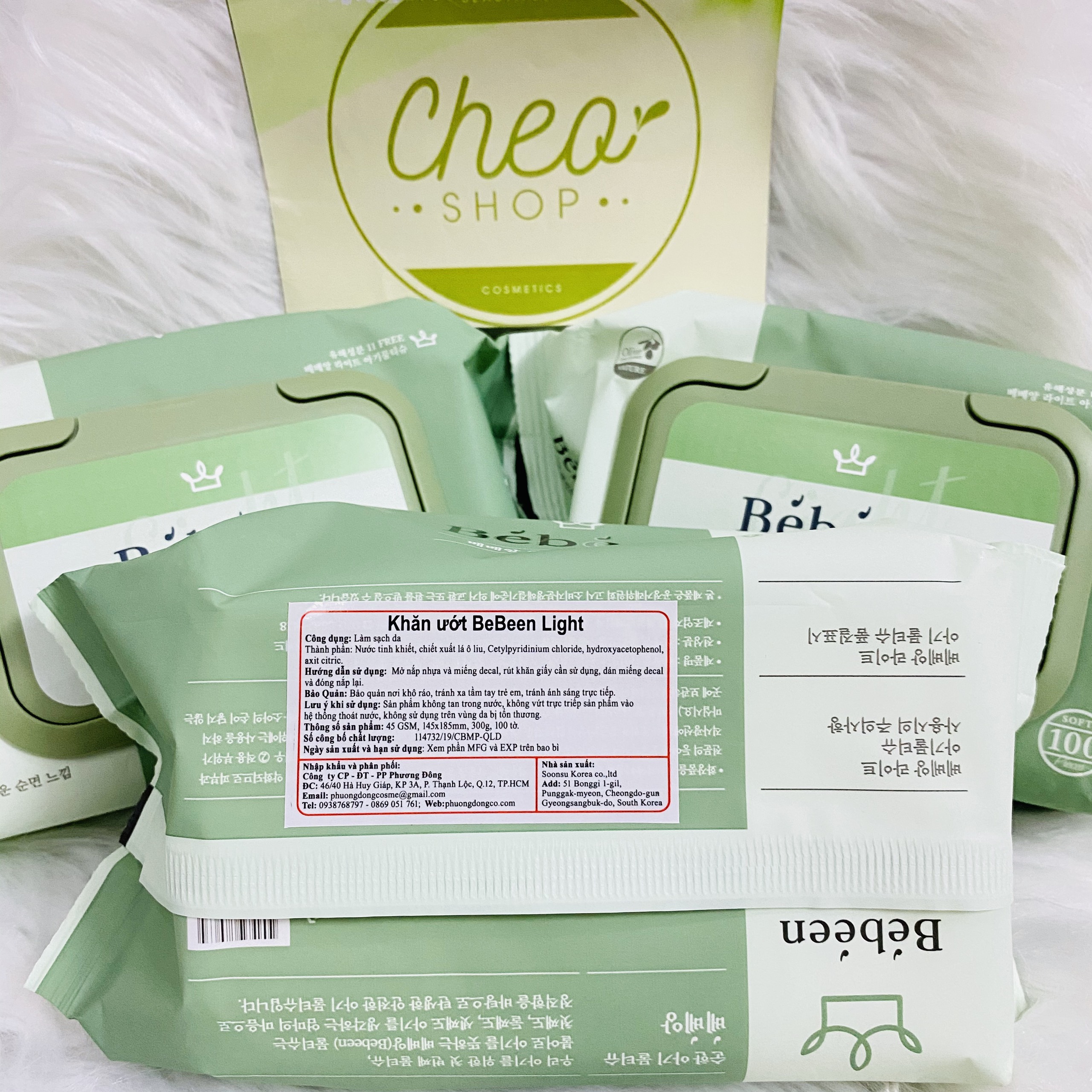 Khăn ướt Bebeen Hàn Quốc 100 tờ không mùi XANH