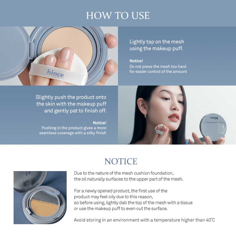 Phấn nước lì kiềm dầu thuần chay hince Second Skin Mesh & Matte Cushion 12g