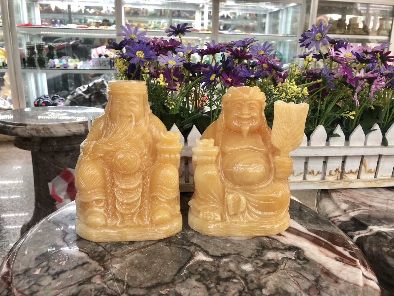 Bộ tượng thờ hai ông Tài Địa Thần Tài Thổ Địa đá ngọc hoàng long - Cao 15 cm
