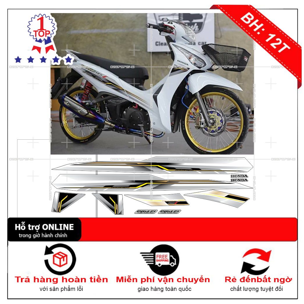 Tem xe wave 125i dán xe trắng