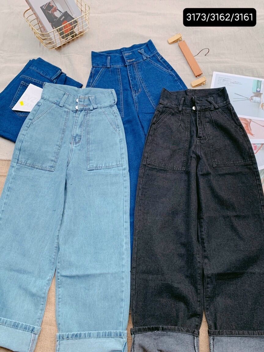 BAGGY JEANS 2 NÚT ỐNG RỘNG