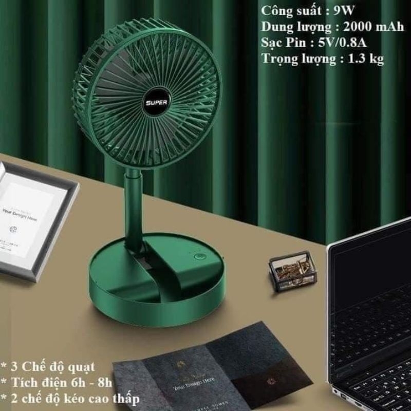 Quạt tích điện pin trâu có thể gập gọn