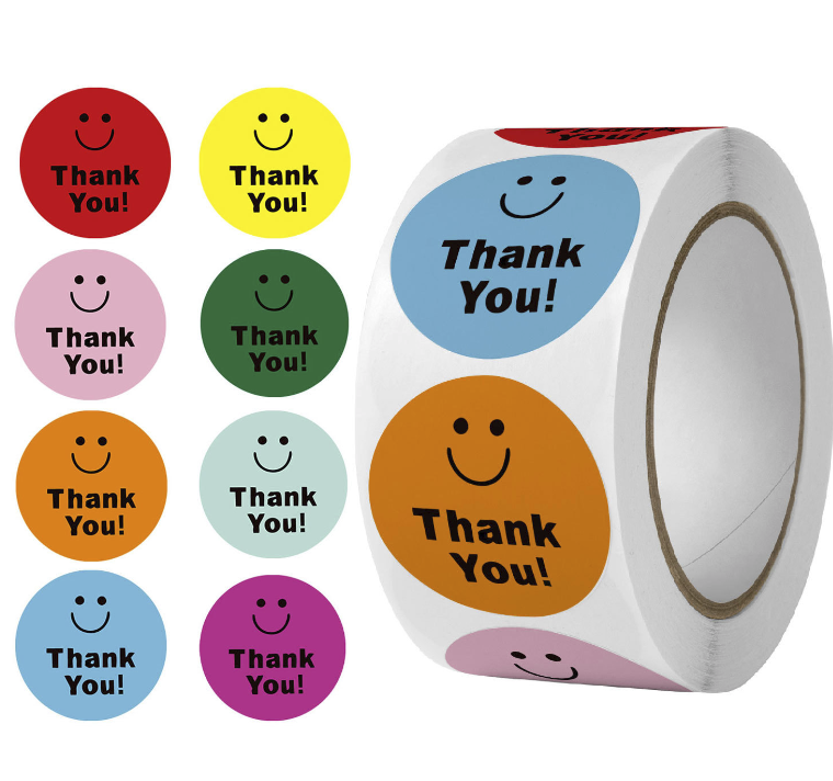 Cuộn 500 tem Sticker Thank you in màu tự dính 2.5cm - Tem cảm ơn