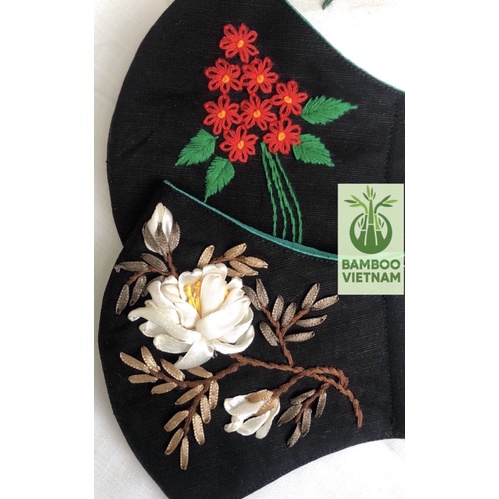 khẩu trang thêu tay vải linen(có nút điều chỉnh)
