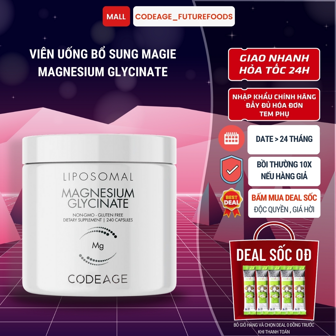 Viên Uống Bổ Sung Magie Codeage Liposomal Magnesium Glycinate 240 Viên - Thực Phẩm Bổ Sung Không Biến Đổi Gen