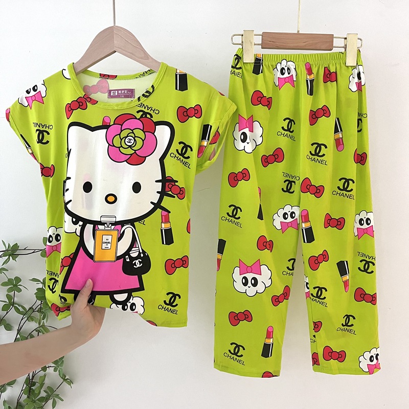 Đồ bộ quần dài áo ngắn tay thun thái in 3d cho bé trai và bé gái