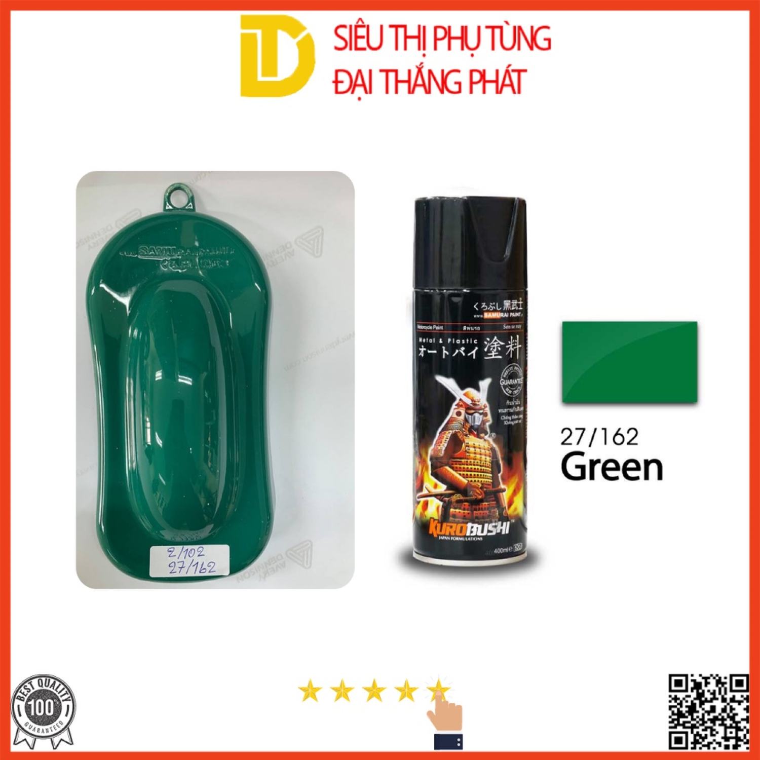 Sơn samurai sơn xịt xe máy 27/162 màu xanh lá