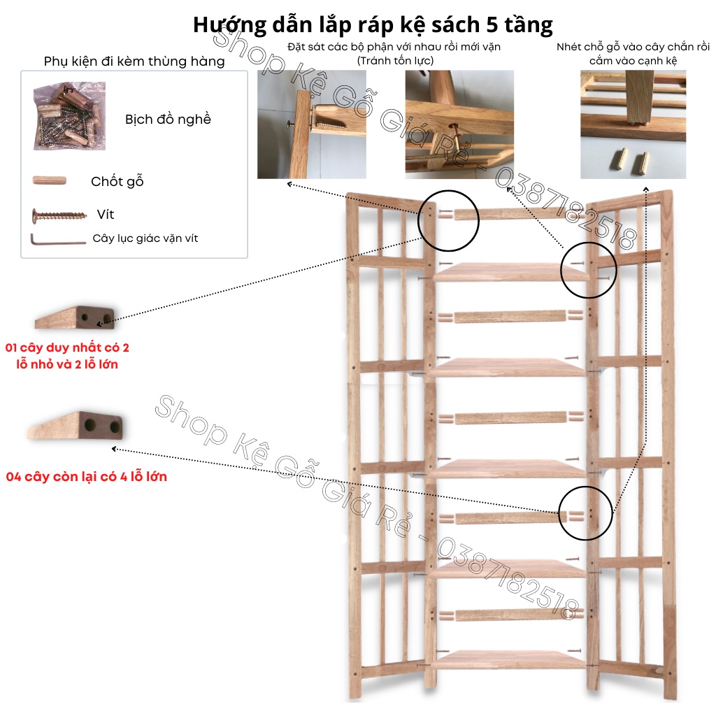 Kệ sách gỗ 5 tầng ngang 1m