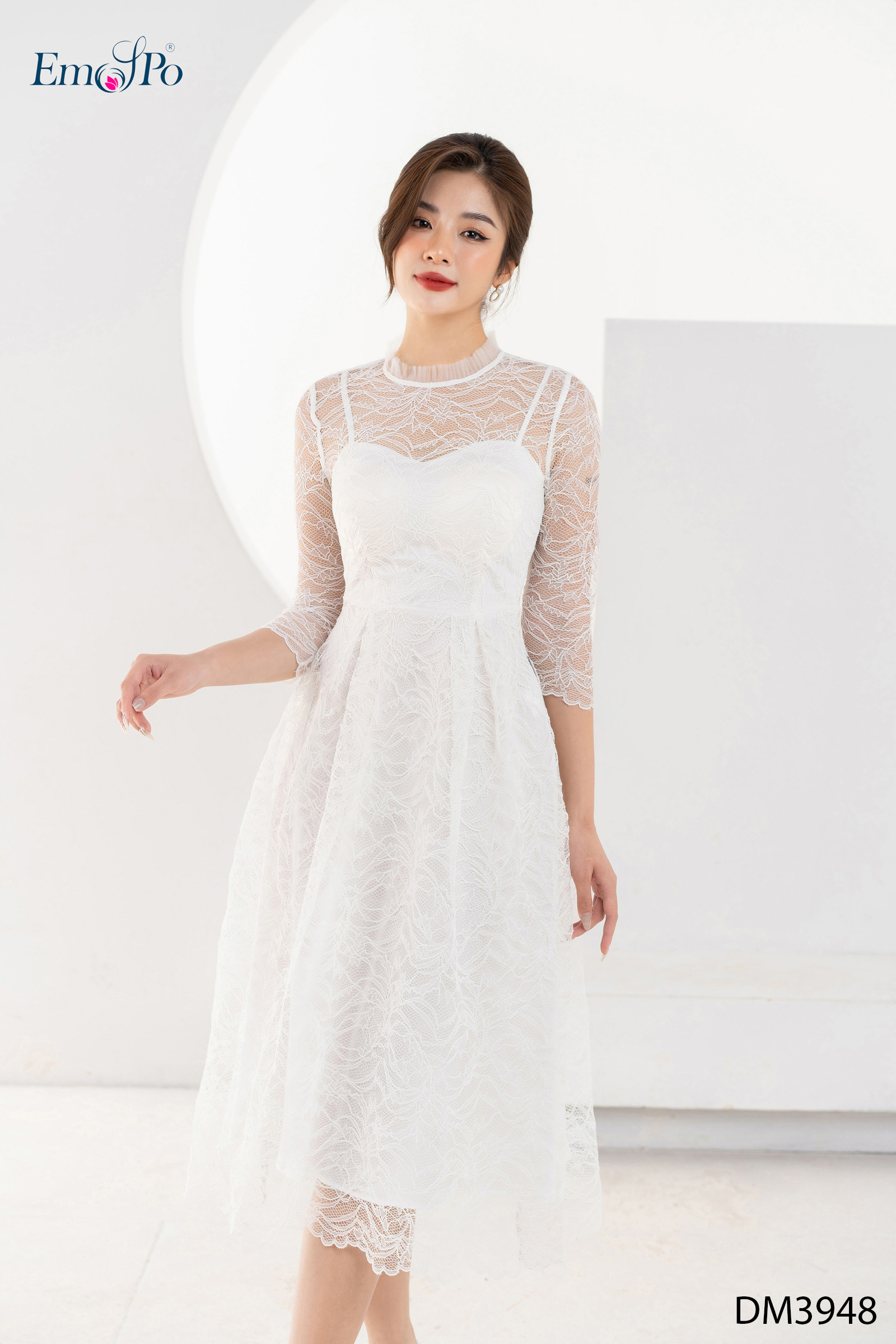 Đầm xòe emspo cổ 2f phối lưới dm3948