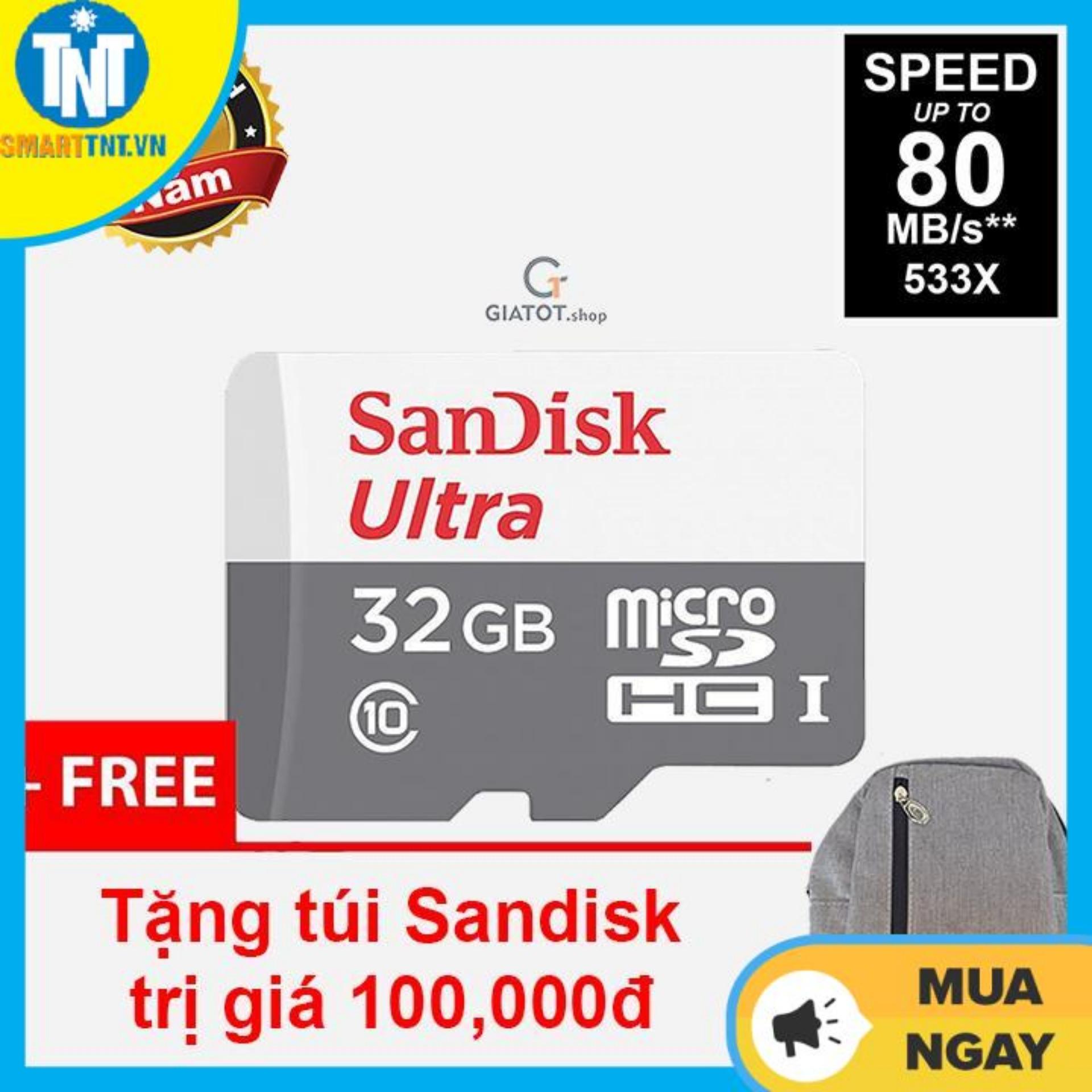 Thẻ nhớ 32g sandisk ultra class 10 80mb/s tặng túi đeo sandisk