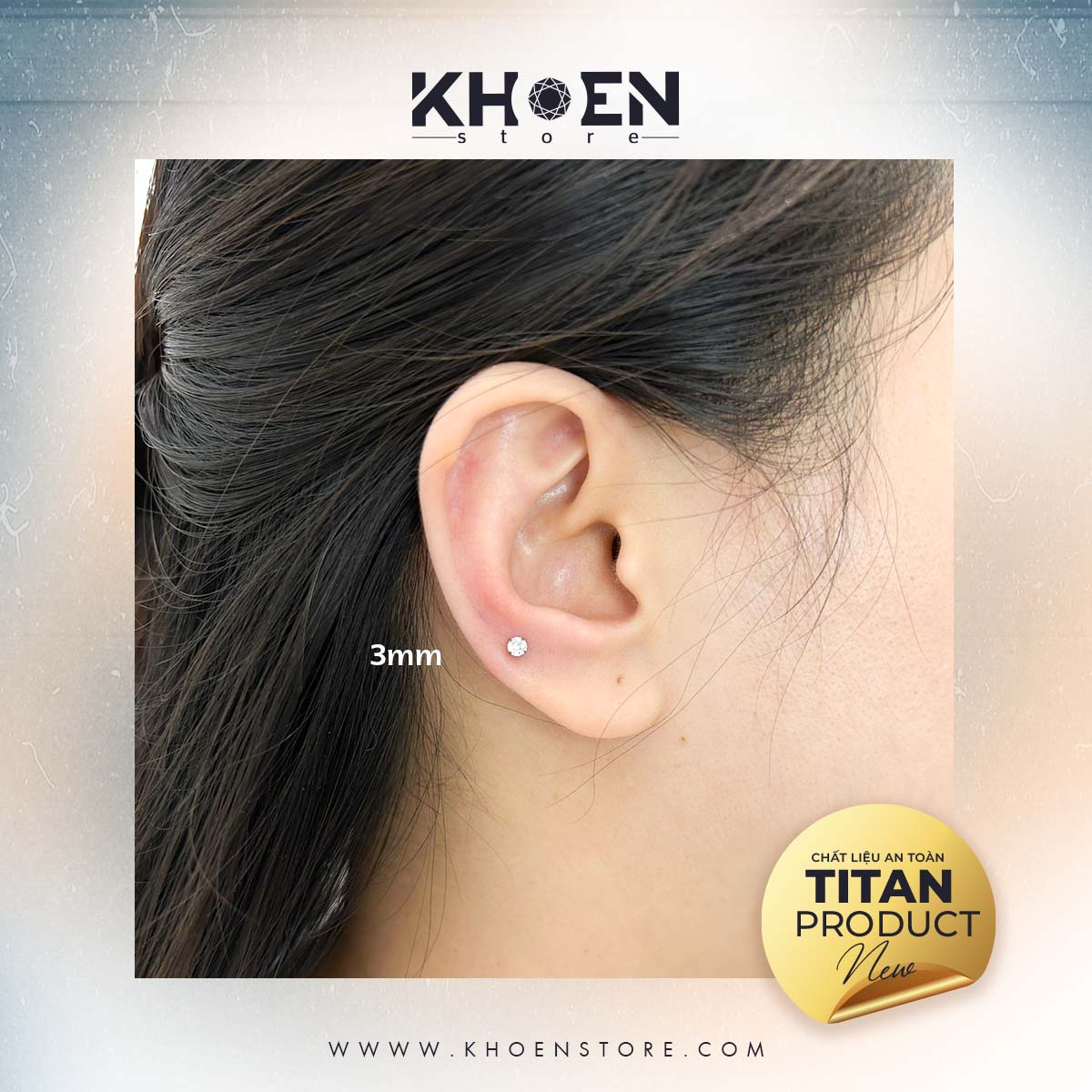 (1 Chiếc) Khuyên Chân dẹp Đá - Titan - Khoen Store