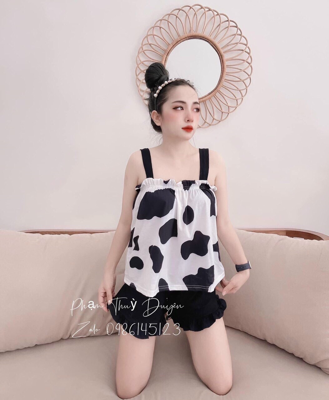 Bộ nữ áo 2 dây và quần bèo siêu xinh xắn mát nhẹ đẹp
