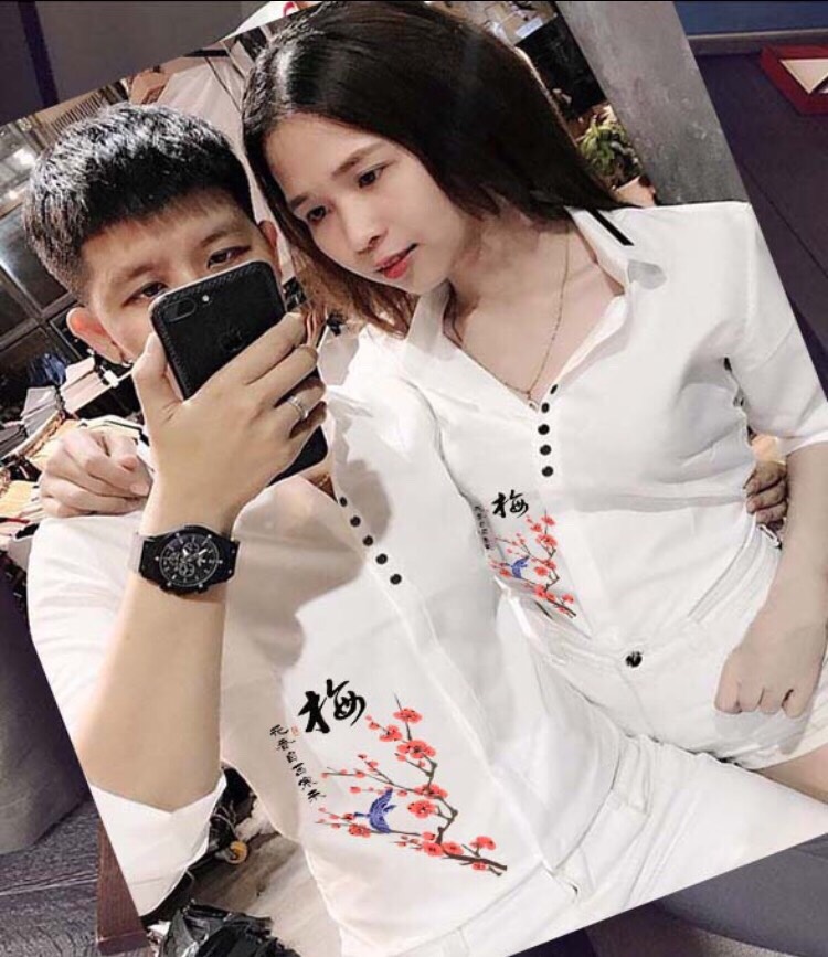 [HCM]ÁO SOMI CẶP ĐÔI NAM NỮ CHẤT LỤA KATE THÊU HỌA TIẾT MẪU MỚI