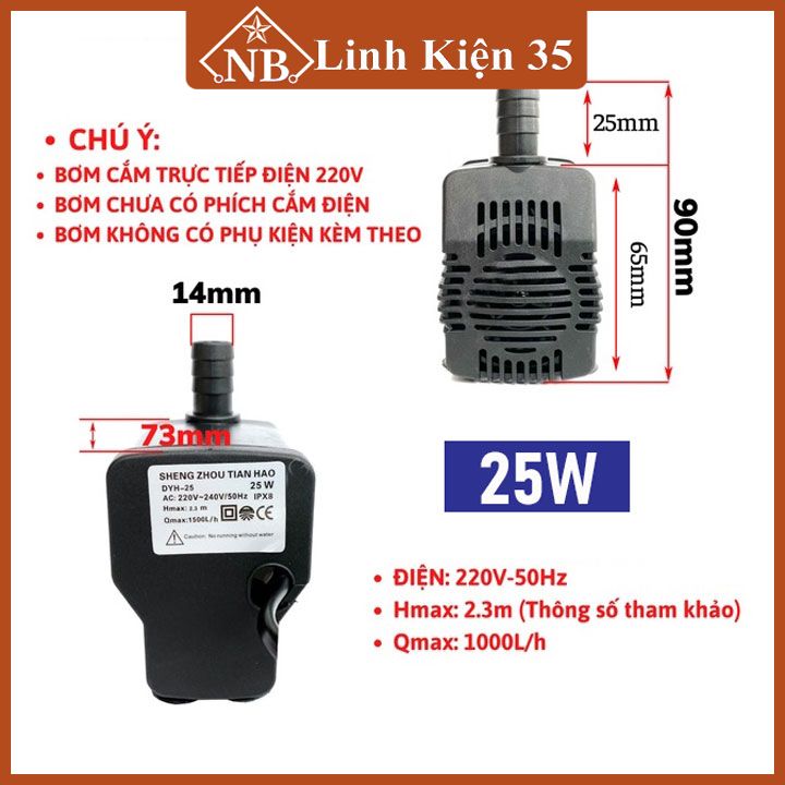 Máy bơm nước chìm mini 4w 7w 13w 16w 18w 25w 30w điện 220v, bơm quạt hơi nước,bể cá thủy sinh, hòn non bộ