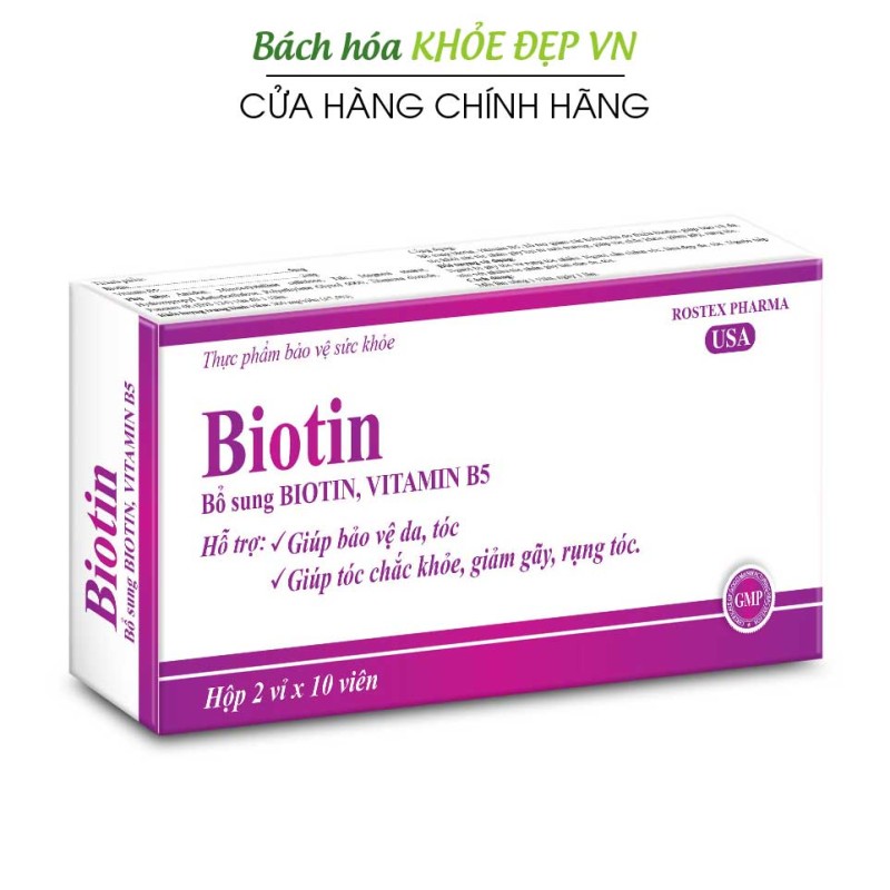 Viên uống bổ sung Biotin, Vitamin B5 giúp tóc chắc khỏe, giảm gãy rụng tóc, bảo vệ da tóc - Hộp 20 viên